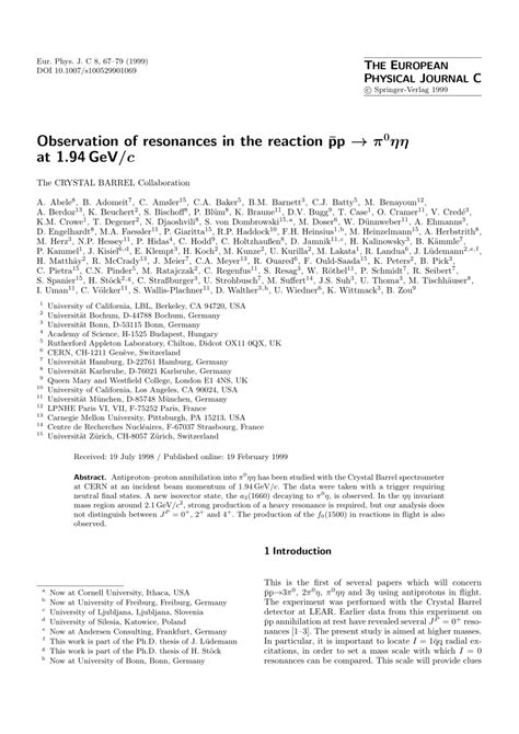 Pdf Observation Of Resonances In The Reaction Pover Bar P Pi0