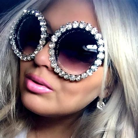 Round Oversized Rhinestone Sunglasses Fun Stylish Trendy Fabulous Fashion Fabuforia