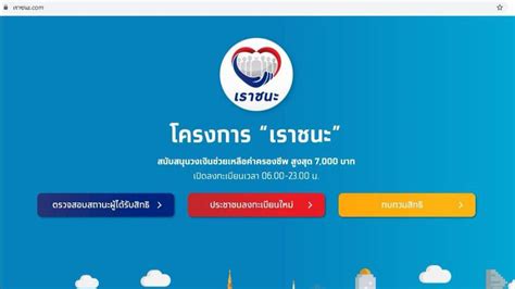 โครงการ เราชนะ สนับสนุนวงเงินช่วยเหลือค่าครองชีพ สูงสุด 7,000 บาท เปิดให้ตรวจสอบสิทธิแล้ว ใครอยากรู้ว่าตัวเองมีสิทธิ์ได้รับเงินเยียวยา. เริ่มแล้ว! ตรวจสอบสิทธิ์เราชนะ 8 ก.พ.ใน www.เราชนะ.com ...
