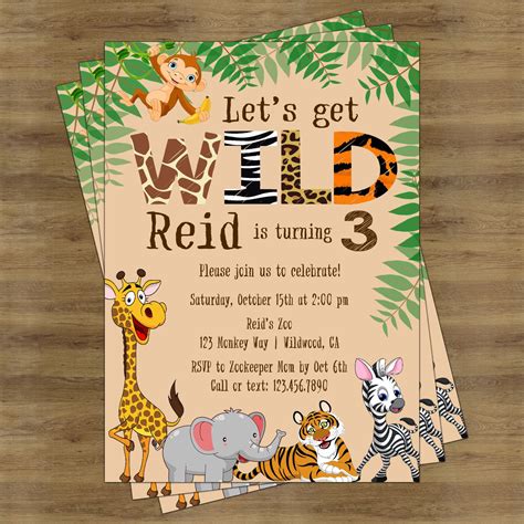 Zoo Birthday Invitation Safari Birthday Invitation Jungle Etsy Animal