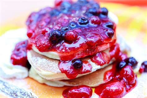 Three Pancakes With Jam Berries Stock Image Image Of Pile Fresh