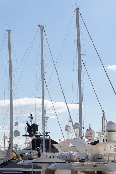 Masts Of Sail Modern Yacht Stock Photo Image Of Clouds 97333554