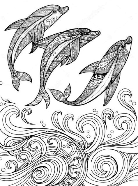 three-zentangle-dolphin-coloring-pages | Pyrography | Dolphin coloring