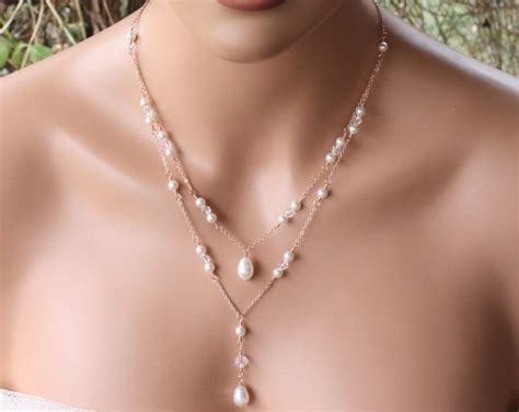 BACKDROP NECKLACE Double Stranded Chain Design With Pearl And Etsy