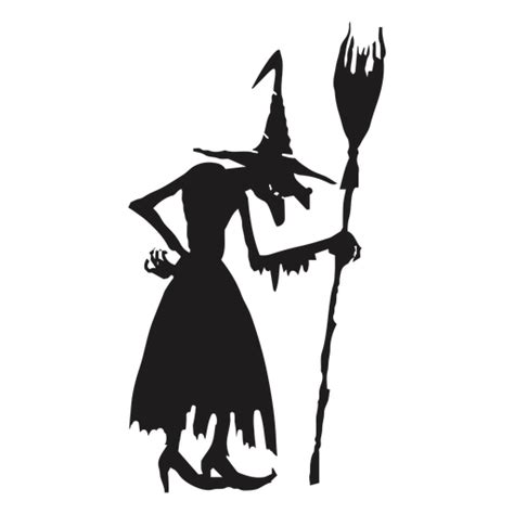 Standing Witch With A Broomstick Silhouette Transparent Png And Svg