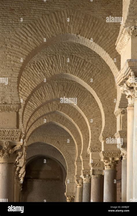 Columns Inside The Courtyard Of The Great Mosque Of Kairouan Tunisia