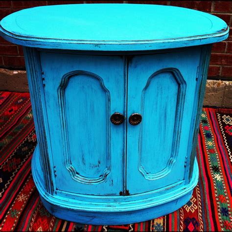 People love to have them in their home besides considering their cost. Turquoise shabby chic round end table | Shabby chic, End ...