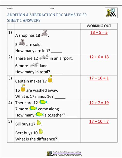 First Grade Addition And Subtraction Worksheets — Db