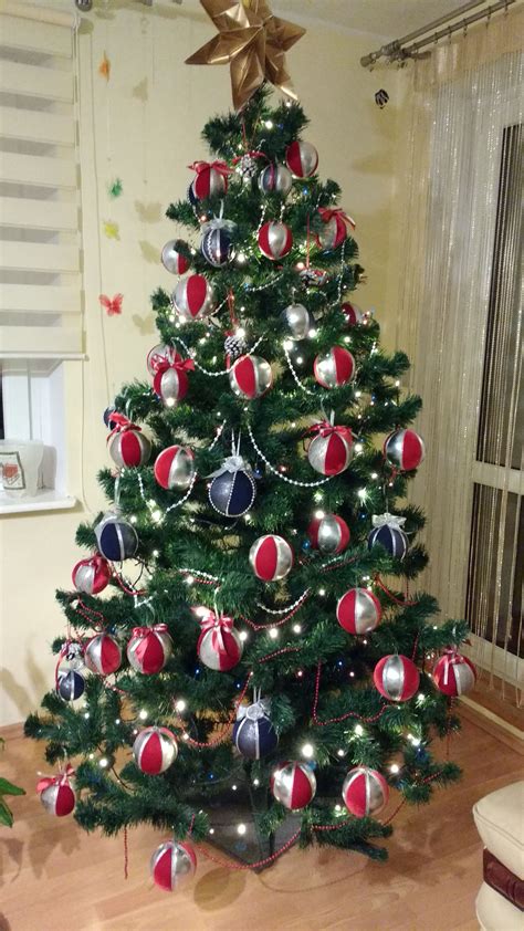 Choinka Czerwono Srebrna Christmas Tree Holiday Decor Holiday