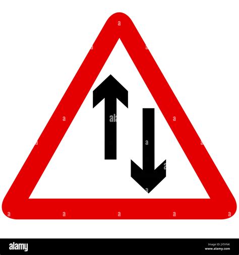 Two Way Traffic Straight Ahead Road Sign On White Background Stock