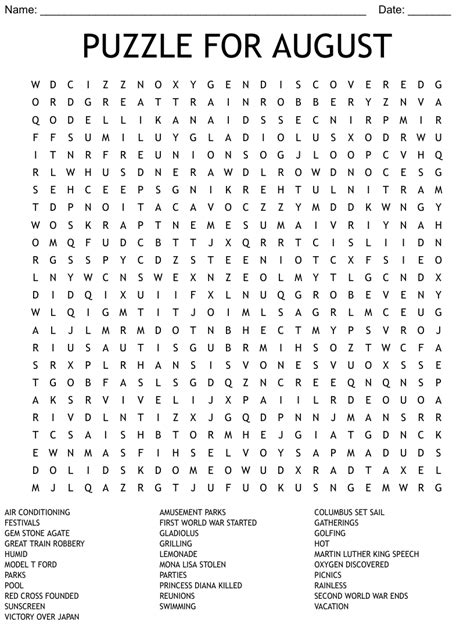 August Word Search Puzzles Printable