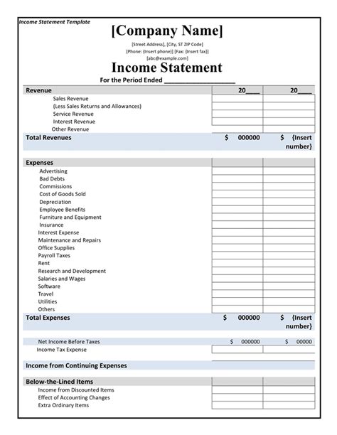 Free Income And Expense Statement Template