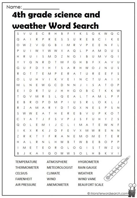 Worksheets pdf print totally free. 4th grade science and weather Word Search - Monster Word Search