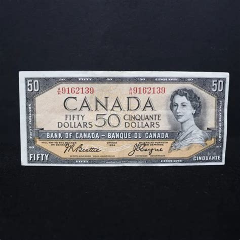 1954 Canadian 50 Fifty Dollar Bill Bank Note Ah Beattiecoyne 315