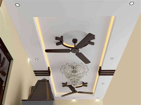 Living Room False Ceiling Design For Hall With Two Fans