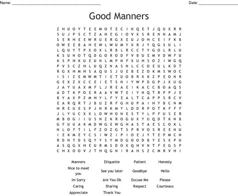Good Manners Word Search Printable Word Search Printable