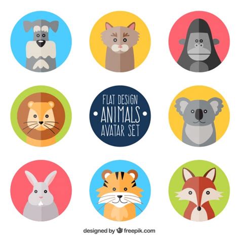 Animal Avatars In Flat Design Free Vector Free Vectors Ui Download