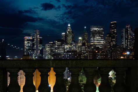 View Of Lower Manhattan And Financial District At Night Skyscrapers