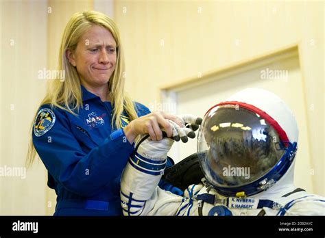 Nasa Astronaut Karen Nyberg Tries Her Space Suit At Baikonur Cosmodrome