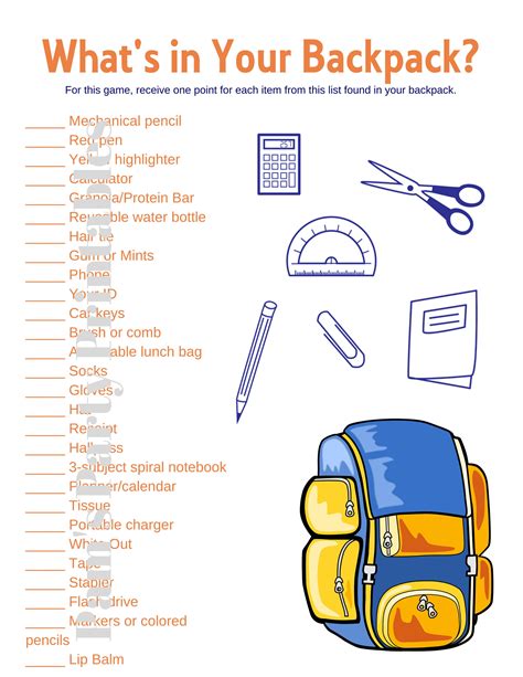 Whats In Your Backpack Classroom Game Icebreaker Table Game Printable
