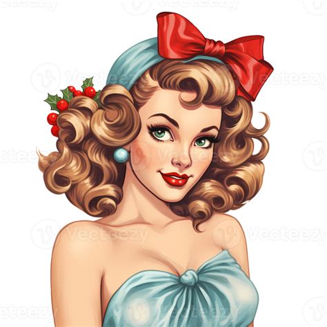vintage pin up christmas girl clipart ai generative 27235780 png