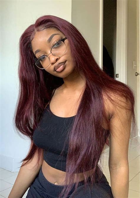 Thriving Hair Virgin Human Hair Pure Burgundy Red Color Silky Straight Lace Front Wigs For Women