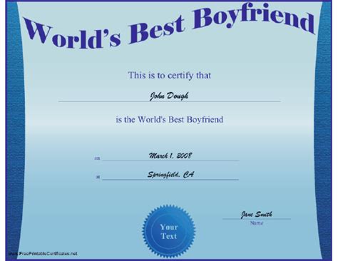 Best Boyfriend Certificate Printable Certificate