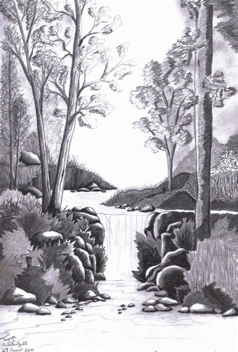 Forest Waterfall Sketch By Elentarri On Deviantart