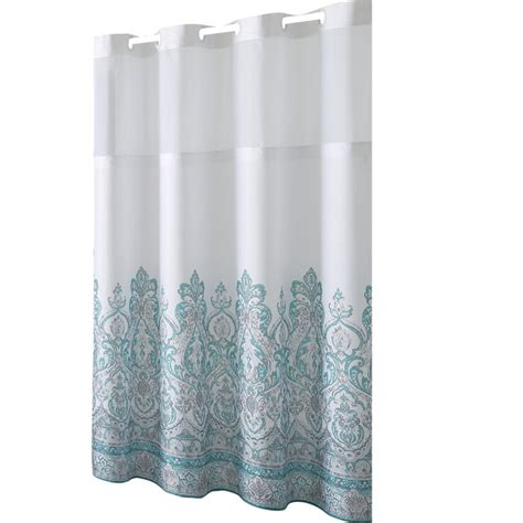 Hookless Shower Curtain Damask Border Print Teal Overstock 21770375