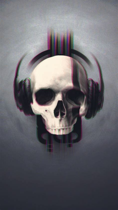 Download Skull Glitch Art Minimal Headphone Music 720x1280