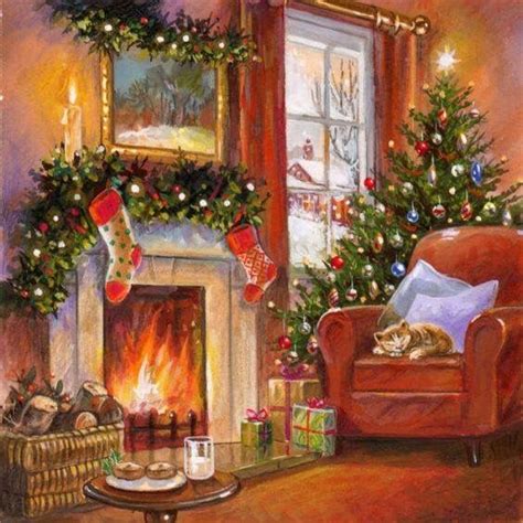 Cozy Christmas Christmas Paintings Christmas Scenes Christmas Fireplace