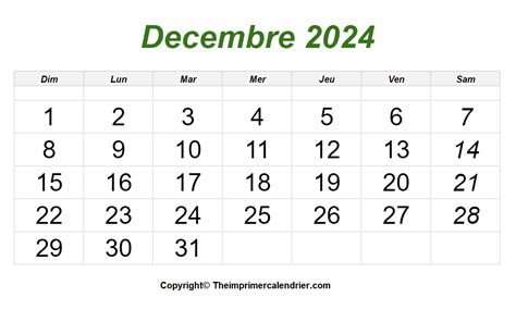 Decembre 2024 Calendrier Imprimable The Imprimer Calendrier