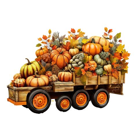 Harvest Truck Carrying Pumpkins Rear View Harvest Time Autumn Concept
