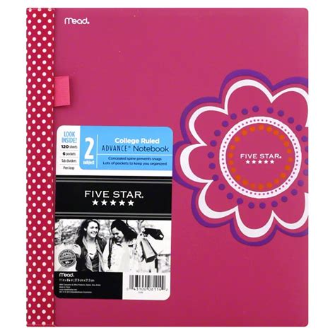 Mead Five Star 2 Subject College Ruled Advance Notebook 120 Sheets