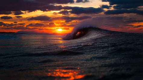 Картинки фото океан волна небо солнце закат красиво обои