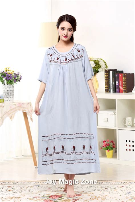 Yomrzl A089 New Arrival Summer Cotton Womens Nightgown One Piece Long Sleep Dress Royal