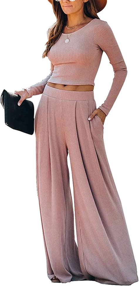 wusenst wide leg pant suits for women elegant 2 piece solid outfits long sleeve crop top high