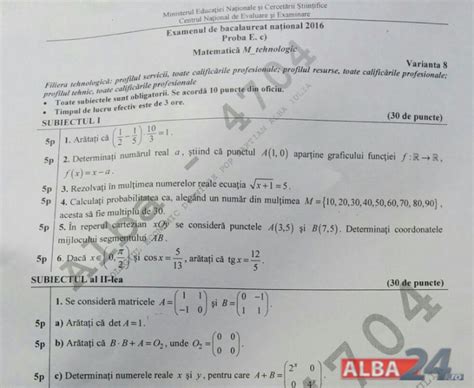 Download as pdf, txt or read online from scribd. Subiecte BAC M3 Tehnologic. Acestea sunt subiectele la ...