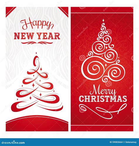 Christmas And New Year Greeting Cards Stock Vector Illustration Of