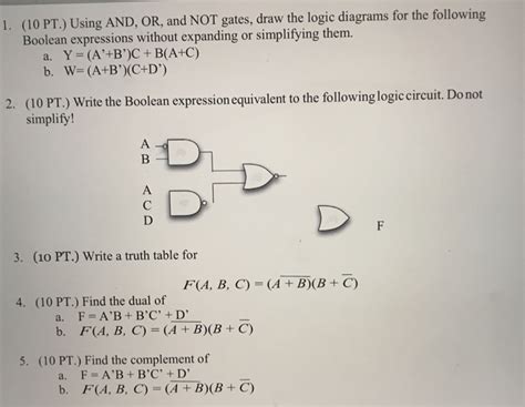 Solved 1 10 Pt Using Gates Draw Logic Diagrams Following