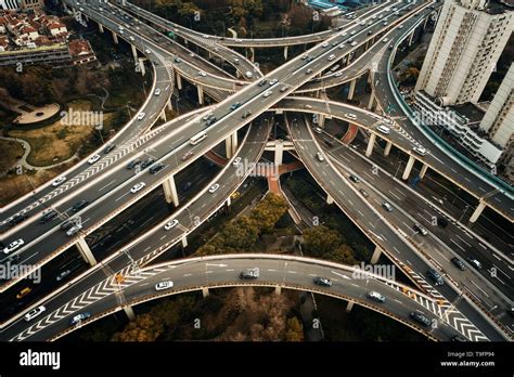Shanghai Yanan Road Overpass Bridge With Heavy Traffic In China Stock