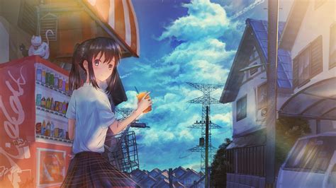 Wallpaper Original Characters Anime Girls Landscape Sky School