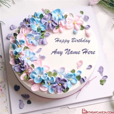 Happy birthday cakes with name. Lovely Happy Flower Birthday Cake With Name in 2020 | Birthday cake with flowers, Cake name ...