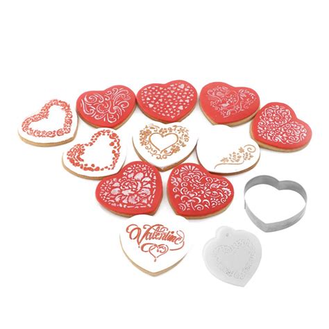 Valentine Cookie Decorating Stencil And Cutter Set