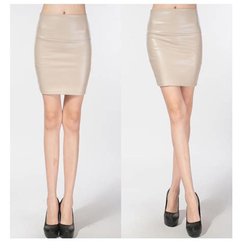 Nude Fashion Pu Faux Leather Skirt Bodycon High Waist Pencil Skirts For