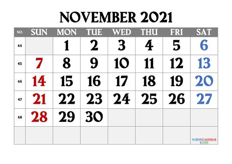 Free November 2021 Calendar Printable Blank Calendar Template