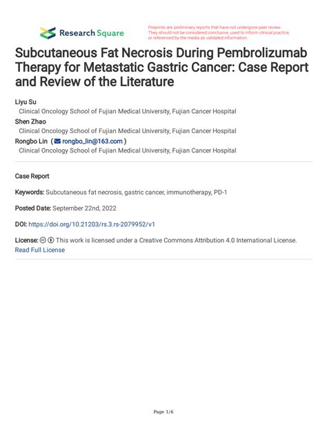 Pdf Subcutaneous Fat Necrosis During Pembrolizumab Therapy For