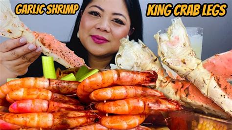 Seafood Boil King Crab Legs Garlic Buttered Shrimp Eating Show