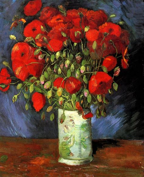 Van gogh envisioned his sunflower works as a series and worked diligently on them in anticipation of the i work at it every morning from sunrise, for the flowers wilt quickly and it is a matter of doing the whole. Vase with Red Poppies, 1886 - Vincent van Gogh - WikiArt.org