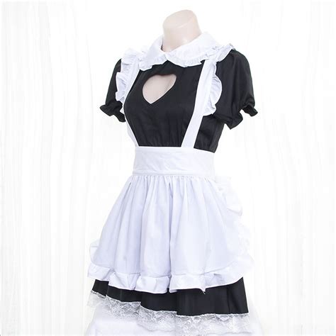 Bust Open Maid Costume Sexy Cosplay Kitty Outfit Cotton Apron Lace Temptation Mini Dress For